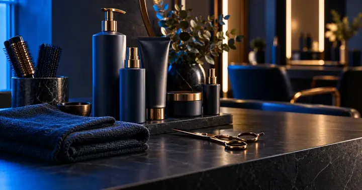 Black Friday salon marketing ideas illustrated with salon tools on a dark counter